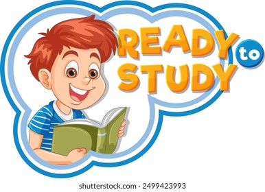 Boy reading book with happy expression