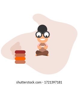 niño leyendo libro en casa, Vector caricatura un hombre lector, concepto de educación, aprendizaje