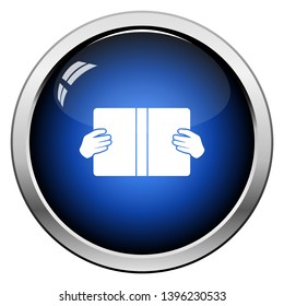 Boy Reading Book Icon. Glossy Button Design. Vector Illustration.