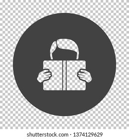 Boy reading book icon. Subtract stencil design on tranparency grid. Vector illustration.