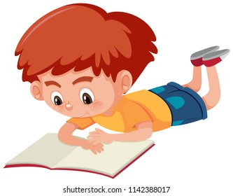 A boy reading a book illustration