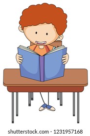 A boy reading a book illustration