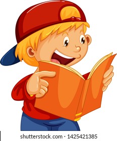 A boy reading a book illustration