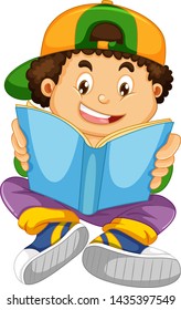 A boy reading a book illustration