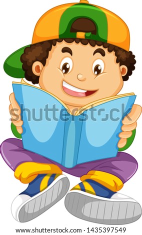 A boy reading a book illustration