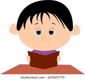 Niño leyendo libro, ilustración, vector sobre fondo blanco.