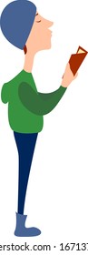 Junge, der Buch liest, Illustration, Vektorillustration auf weißem Hintergrund.