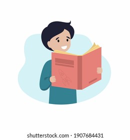 A boy is reading a book. International Book Day. Vector illustration in a flat style. A child with a book.
