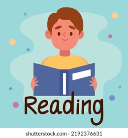 Boy Reading Book Lettering Stock Vector (Royalty Free) 2192376631 ...