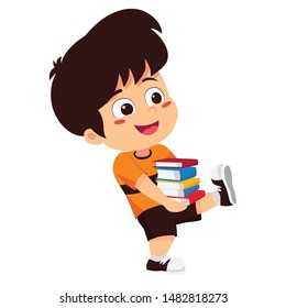 boy reading a book in the library.Vector and illustration.