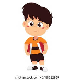 boy reading a book in the library.Vector and illustration.