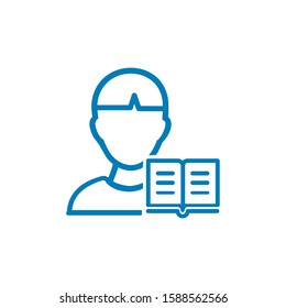 Boy reading book line icon concept. Boy reading book flat vector symbol, sign, outline illustration.