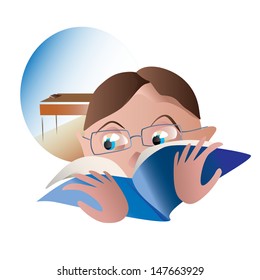 boy reading a book on homework