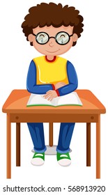 Boy reading book on the table illustration