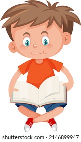 Niño leyendo un libro sobre ilustración de fondo blanco
