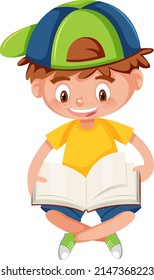 Boy reading a book on white background illustration