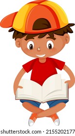 Boy reading a book on white background illustration