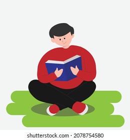 Boy Reading A Book Outdoor