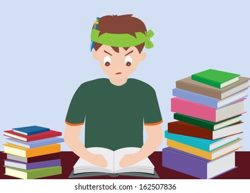 Boy Reading Book Prepare For Examination 