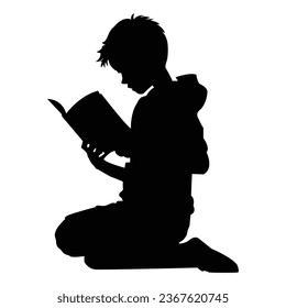 Boy Reading Book Silhouette on White