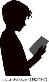 a boy reading a book, silhouette vector