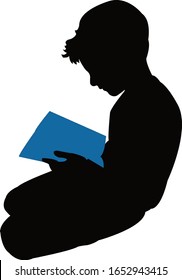 ein Junge, der ein Buch liest, Silhouette-Vektorillustration