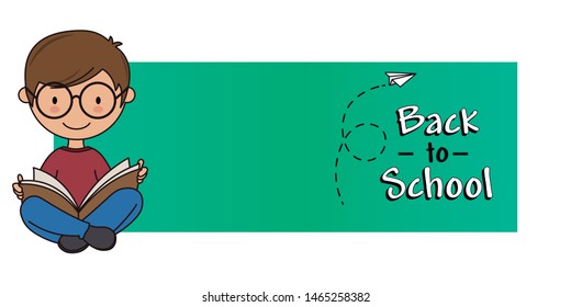 Boy reading a book. Space for text