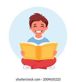 Boy reading book. Boy studying with a book. Vector illustration