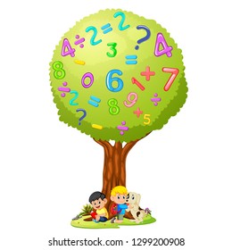 Boy reading book under the tree number