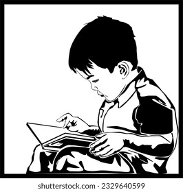 boy reading book in vector art style