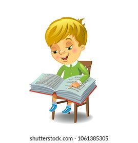 Boy reading book, vector illustration