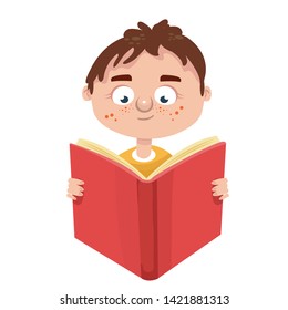 boy reading a book vector illustration