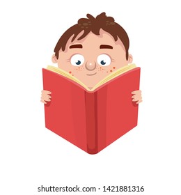boy reading a book vector illustration
