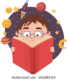 boy reading a book vector illustration