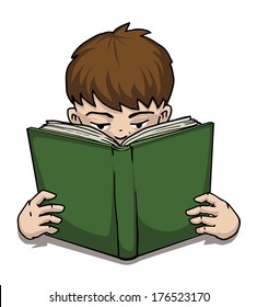 Boy reading a book, vector illustration