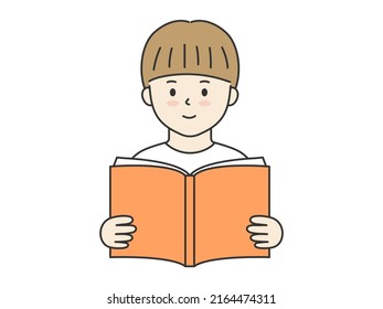 Boy reading a book, vector illustration