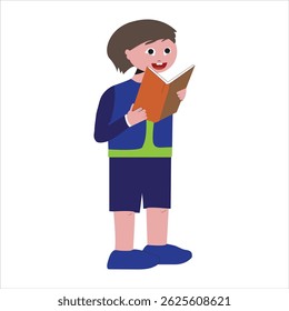 Boy reading a book. Vector illustration isolated on a white background.