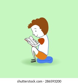 Boy reading a book, vector illustration