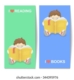 Boy reading a book vector illustration I Love books