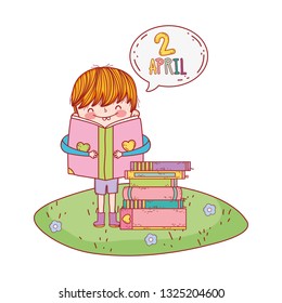 boy reading book withspeech bubble in the camp