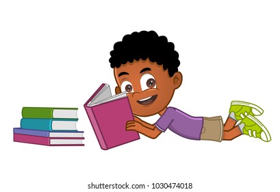 boy reading books lying down 