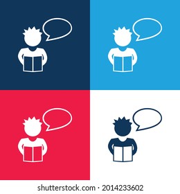 Boy Reading For The Class blue and red four color minimal icon set