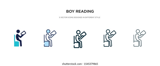 boy reading icon in different style vector illustration. two colored and black boy reading vector icons designed in filled, outline, line and stroke style can be used for web, mobile, ui