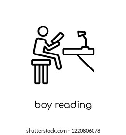 Boy Reading icon. Trendy modern flat linear vector Boy Reading icon on white background from thin line Activity and Hobbies collection, editable outline stroke vector illustration