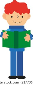 Boy reading, illustration, vector on a white background.