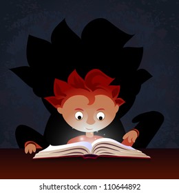 Boy reading at night