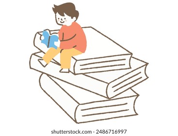 Boy reading on a big book_color