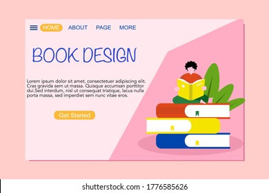 A boy Reading on book.design website social media.education online.