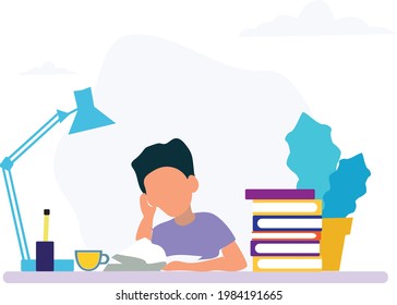A boy reading on the desk vector