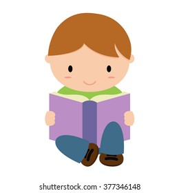Boy reading a purple book